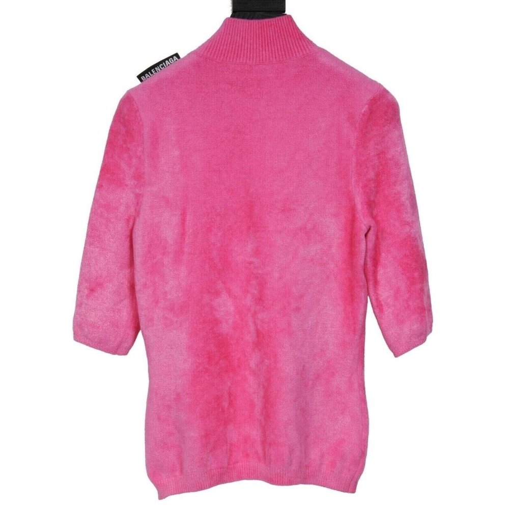 Balenciaga Women Turtleneck Sweater Shirt Small Pink Velvet Short Sleeve Stretch - Picture 1 of 9